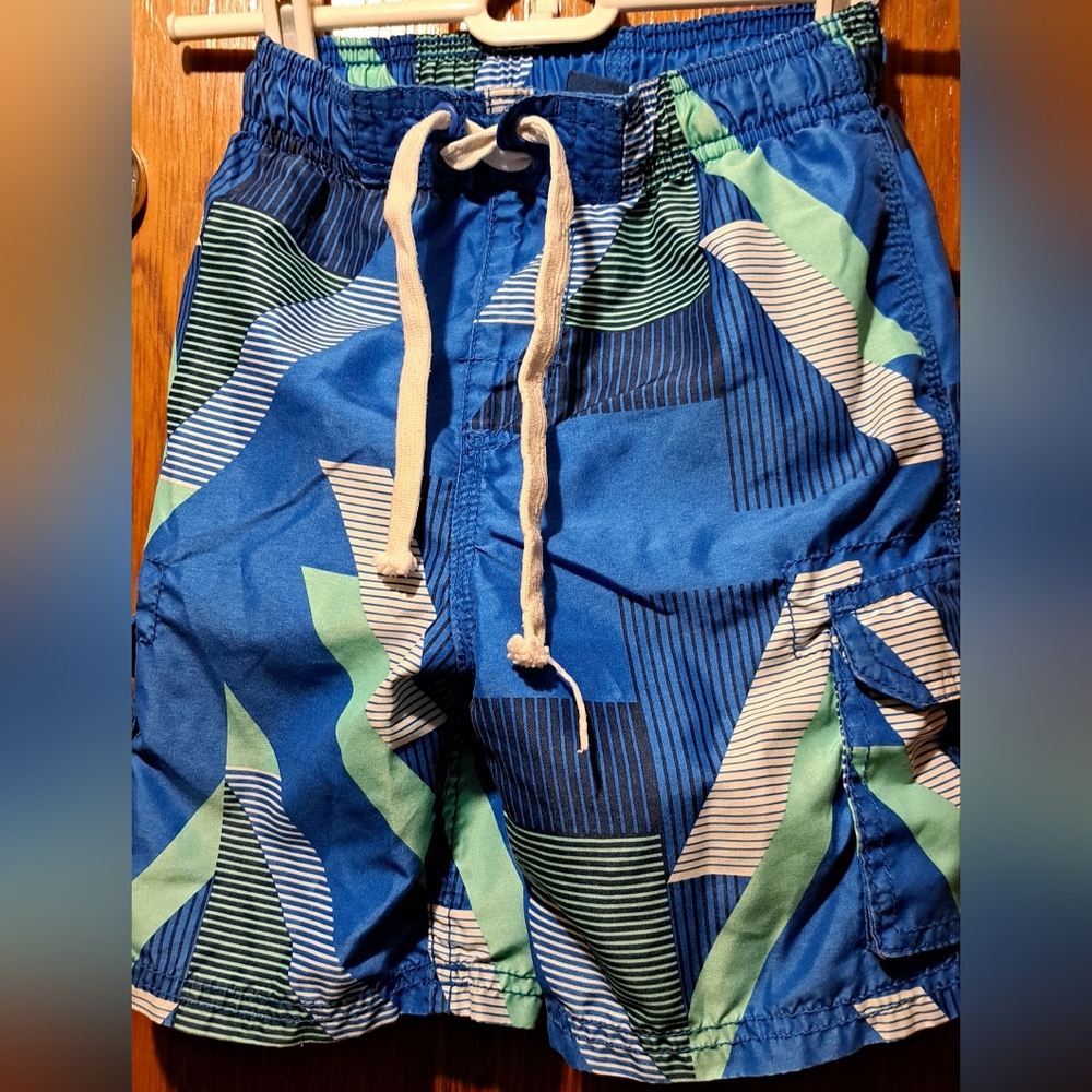 Vibrant Blue Patterned Boy's Swim Shorts